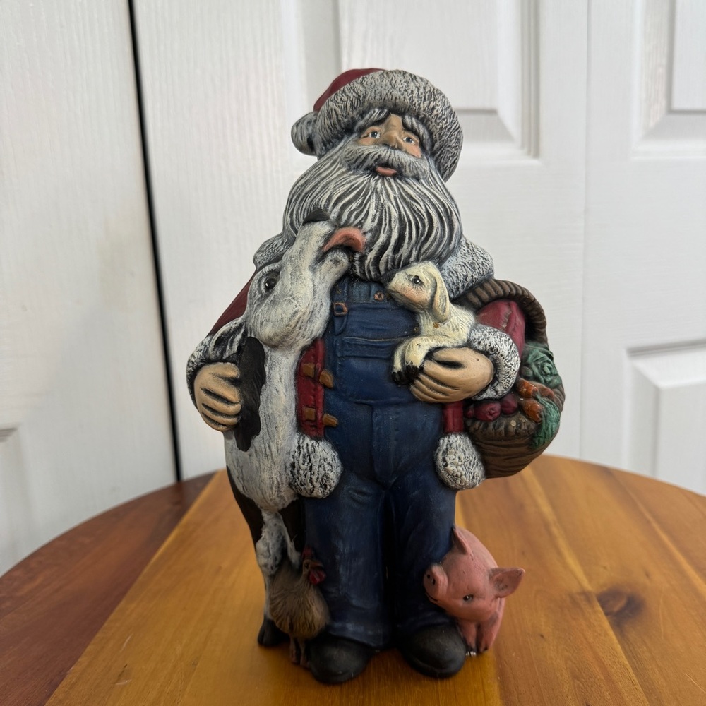 Ceramic hand painted farmer‎ Santa Claus folk art